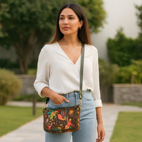 Women’s Fabric Printed 5-Pc Combo–Hobo, Phone Bag, Wallet, Cosmetic & Coin Pouch - Picture 3 of 9